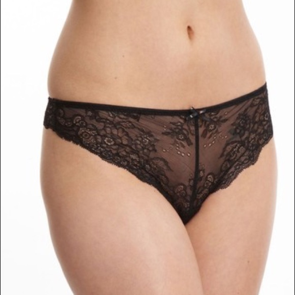 Blush Lingerie Black Lace Garter Thong Set